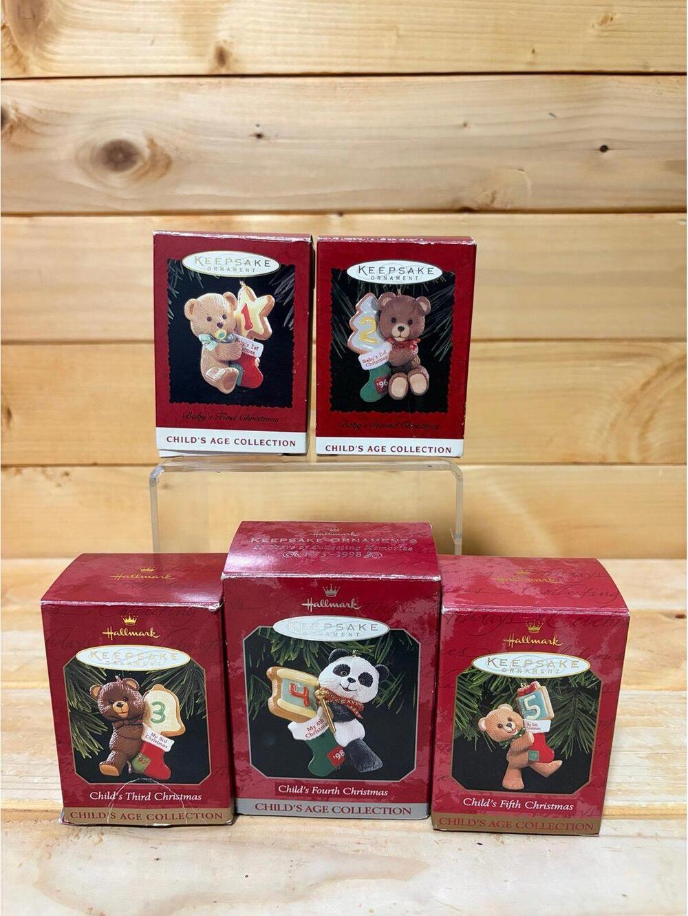 Vintage Hallmark Childs Age Collection Ornaments - Age 1 - 5